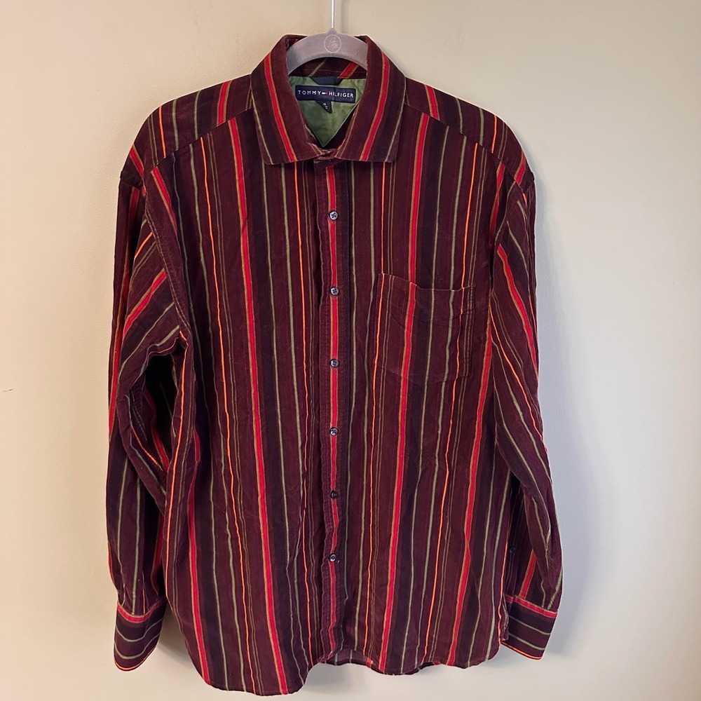 Tommy Hilfiger Men's‎ Corduroy Striped Long Sleeve Button Up Shirt L/G